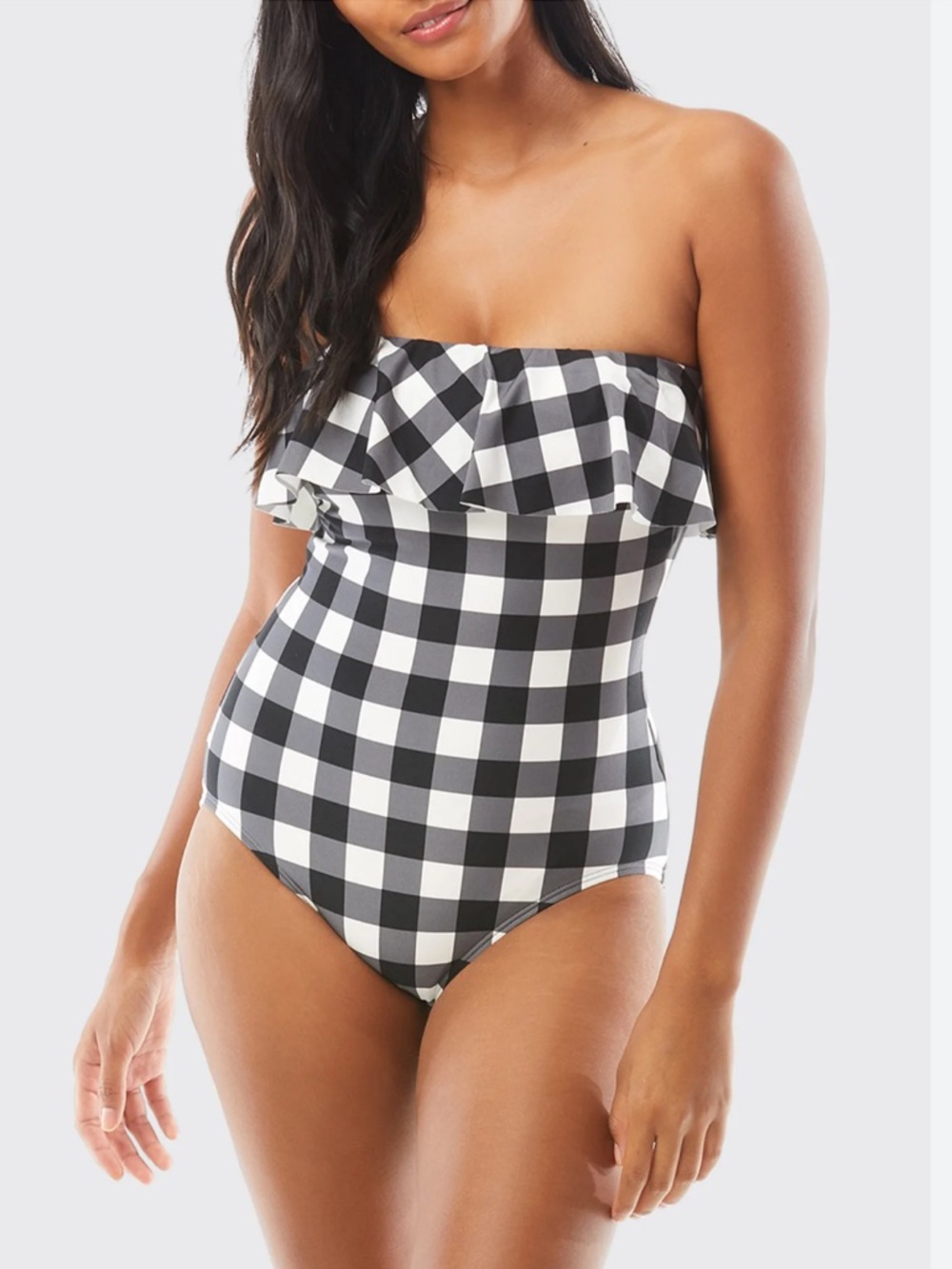 KATE SPADE NEW YORK
Shoreside Gingham Ruffle Bandeau One-Piece Swimsuit size XL